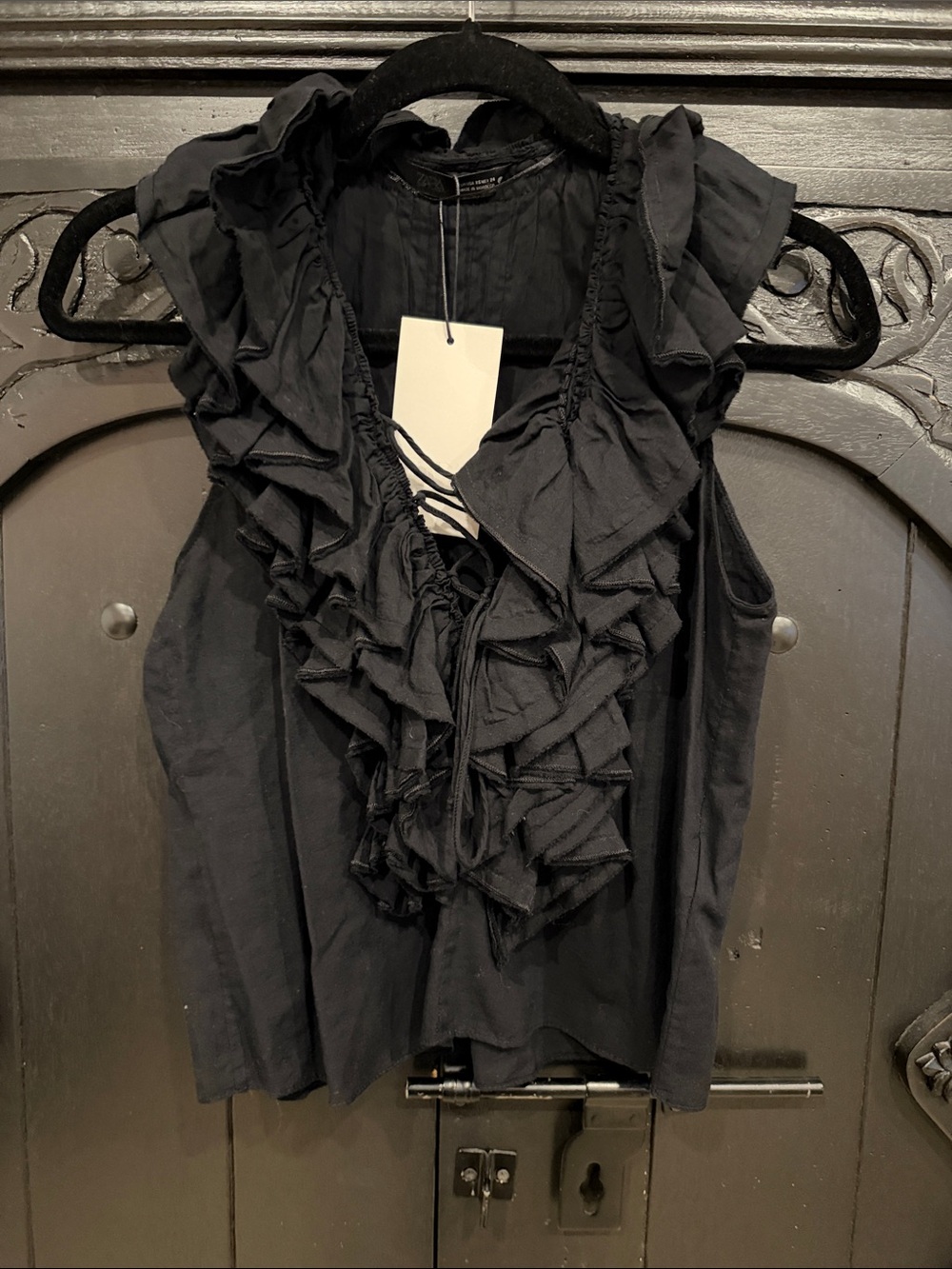 Zara Black Ruffle Front Sleeveless Camisole